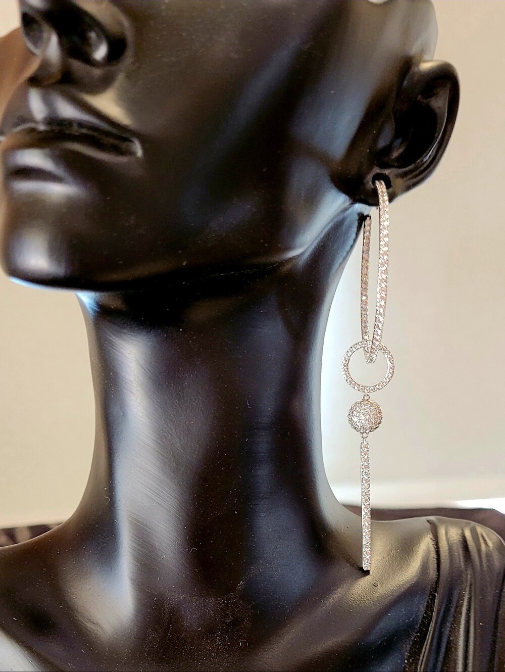 Large Pave Hoop Ball Earrings with Drop Linebar Bella Luce Romantic Sparkle